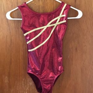 Girls Gymnastics Leotard Shiny Red & Gold Sparkles